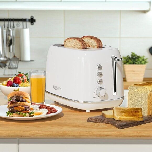 2 Slice Stainless white Steel Toaster Retro with 6 Bread Shade Settings, Bagel. - Picture 6 of 6